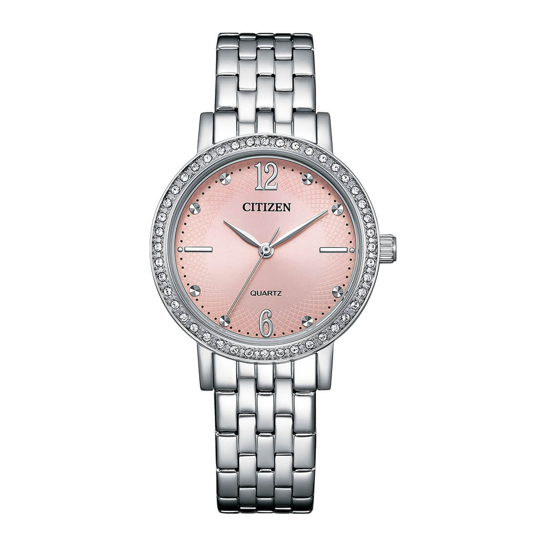 Citizen Women's Quartz Watch – Pink Dial, Crystal Accents