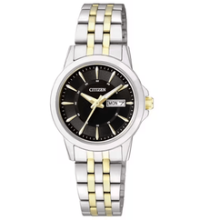 ساعة يد سيتيزن للنساء - تصميم أنيق وعرض اليوم والتاريخ