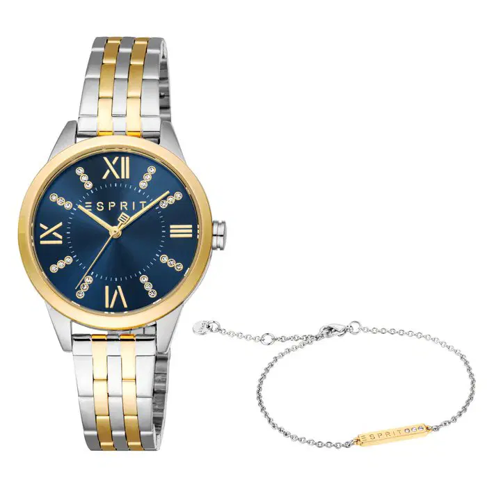 Esprit Pointy ladies Quartz watch stainless steel gold , Blue
