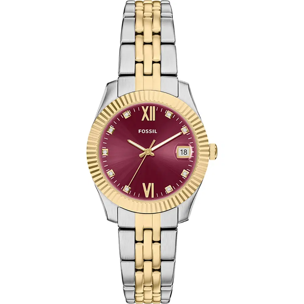 Fossil Scarlette Women's Burgundy Dial Two Tone Watch