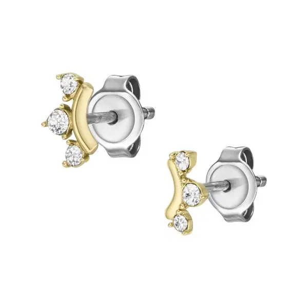 Fossil earring for women steel gold with crystal