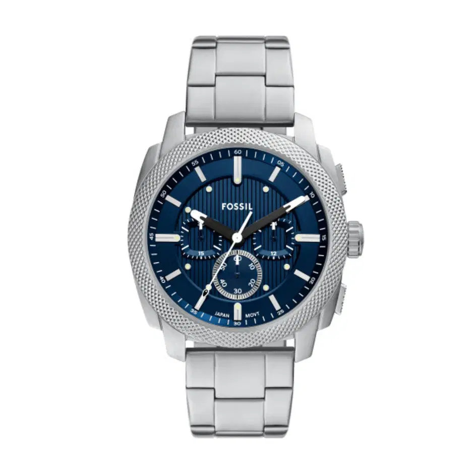 Fossil Machine Men Steel Chronograph Watch Blue Dial