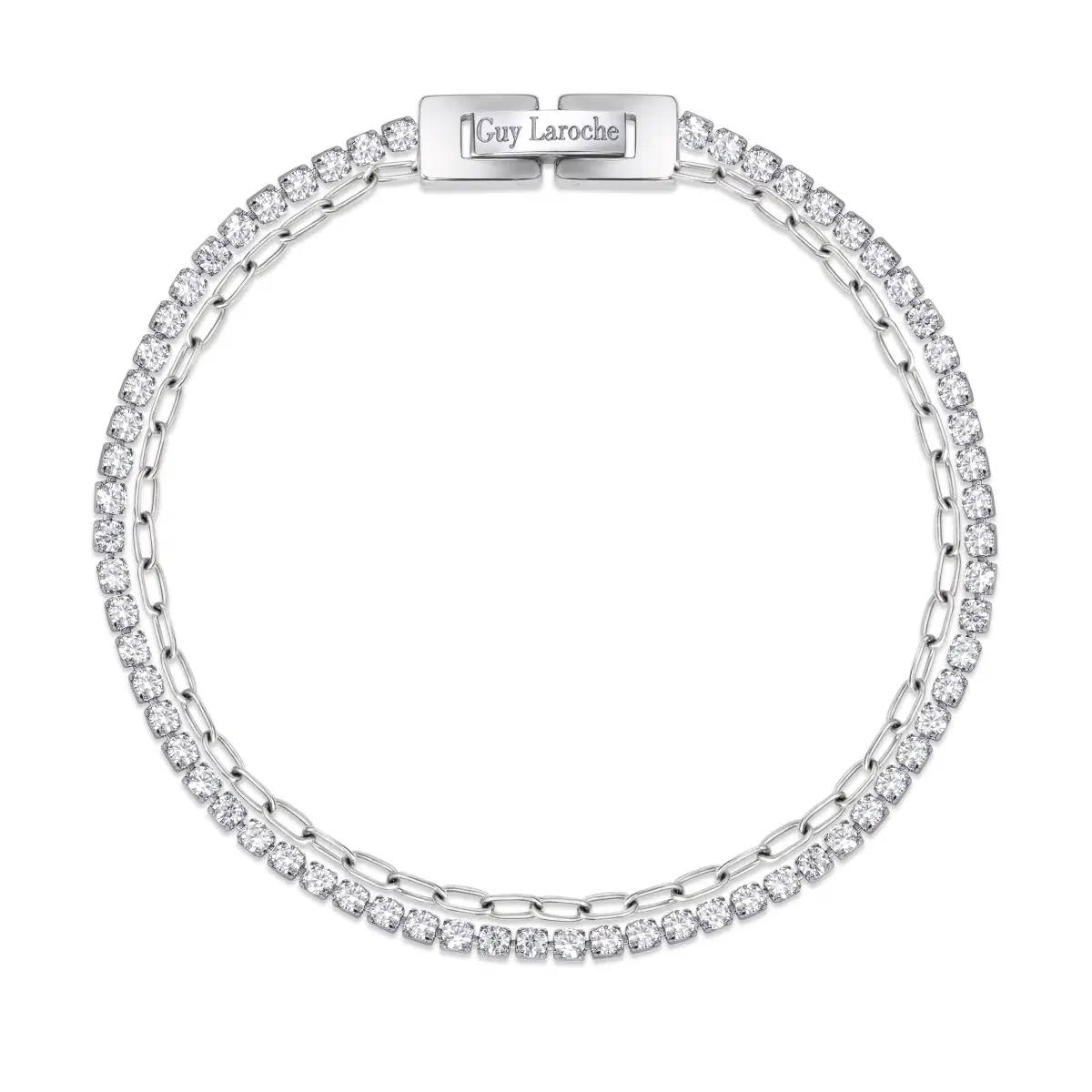Guy Laroche Luxury Bracelet – Silver Steel with Crystals