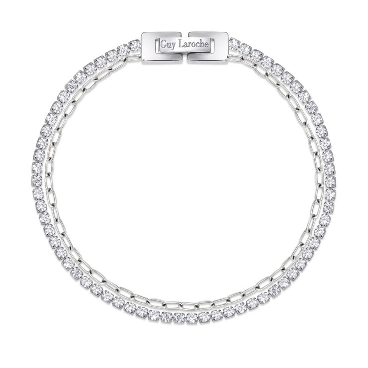 Guy Laroche Luxury Bracelet – Silver Steel with Crystals