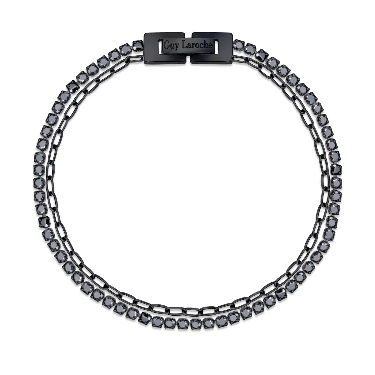 Guy Laroche Luxury Bracelet – Black Steel & Black Crystals