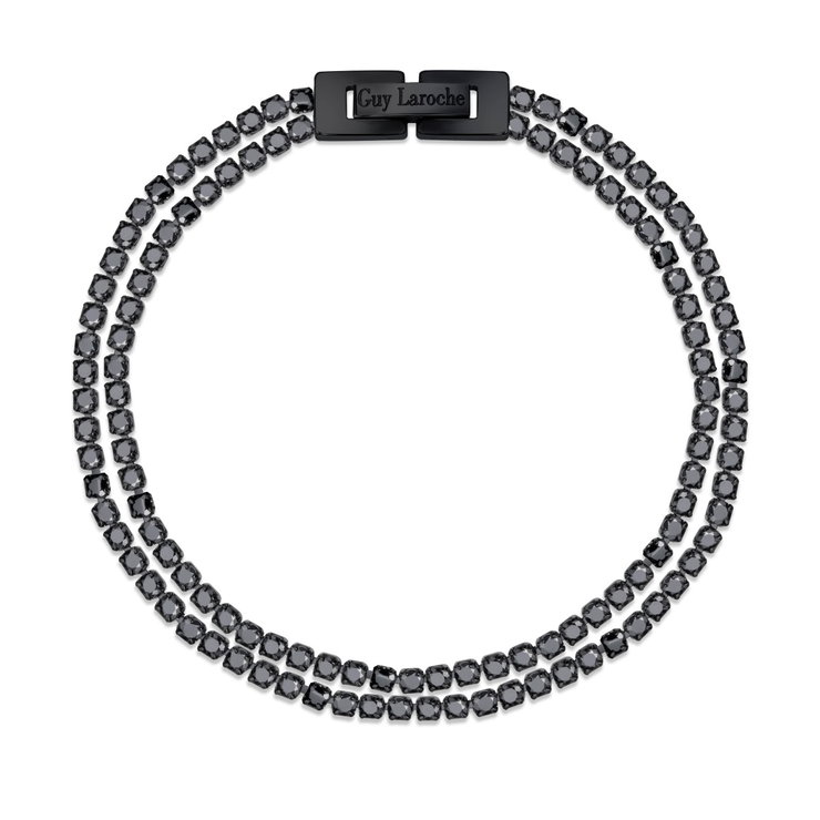 Guy Laroche Luxury Bracelet – Black Steel & Double Black Crystals