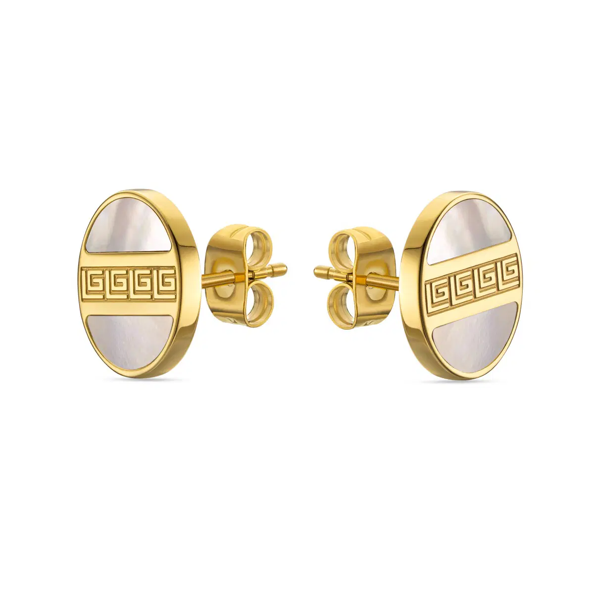 Guy Laroche Round Earrings with Crystal & Mother-of-Pearl