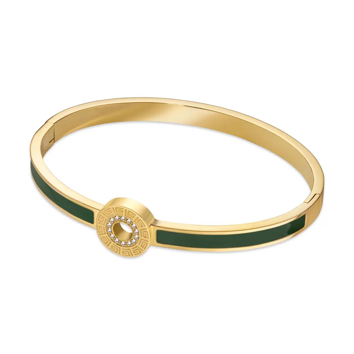 Guy Laroche Elegant Gold and Green Enamel Bangle Bracelet
