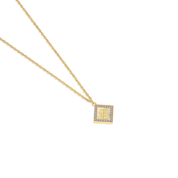 Guy Laroche Elegant Gold Square Pendant Necklace with Crystals