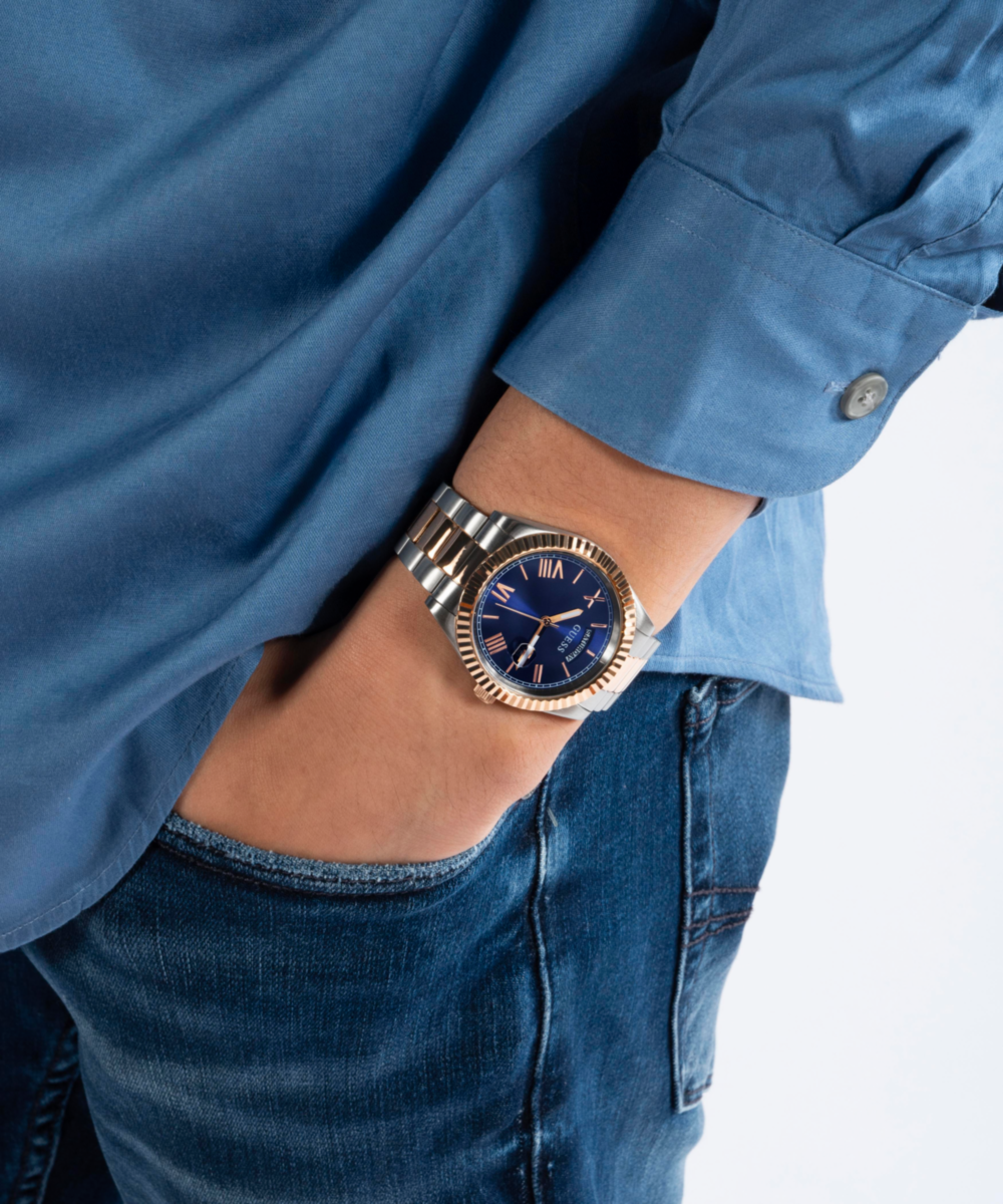 Guess Men's Two Tone Blue Dial Analog Watch