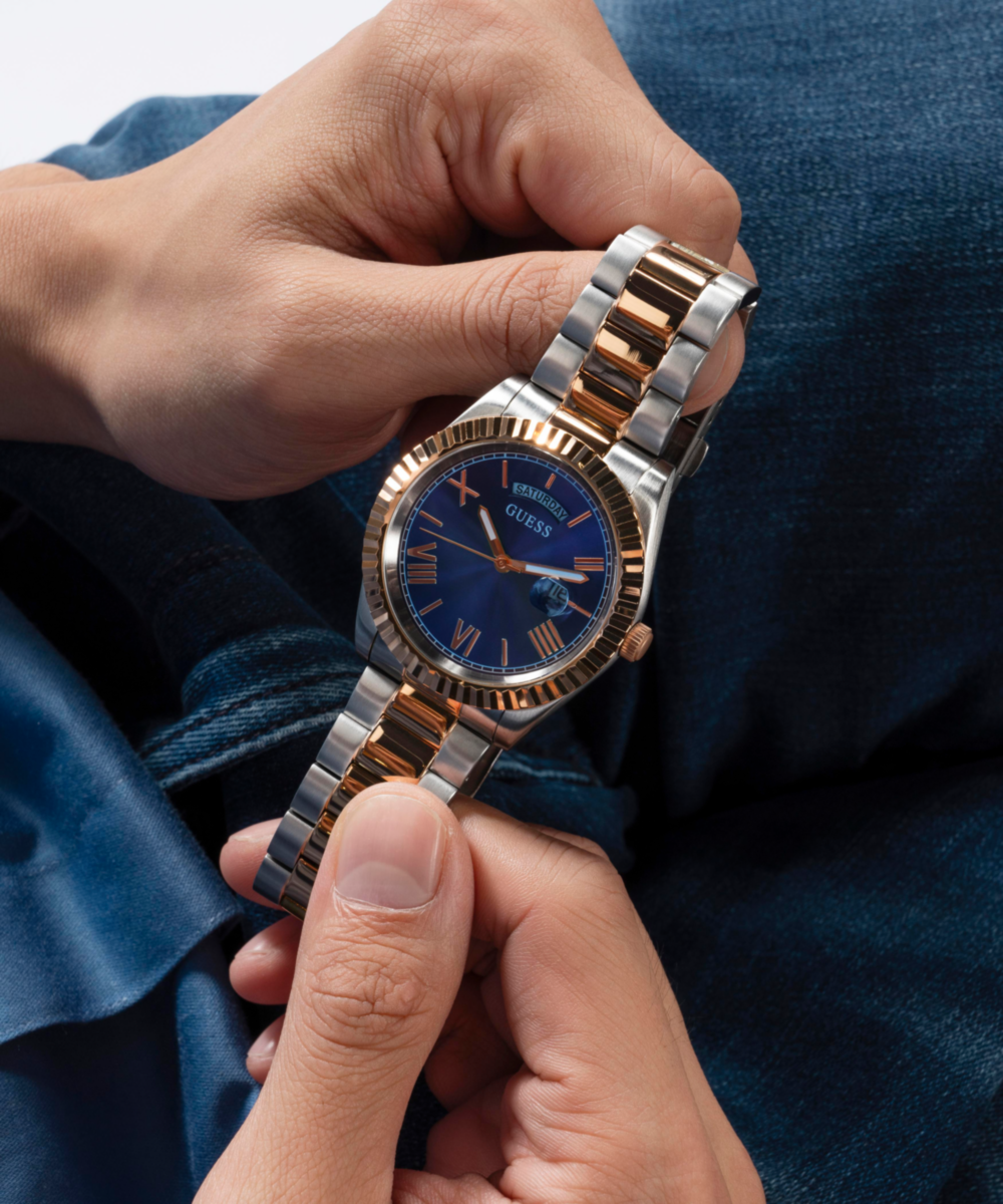 Guess Men's Two Tone Blue Dial Analog Watch