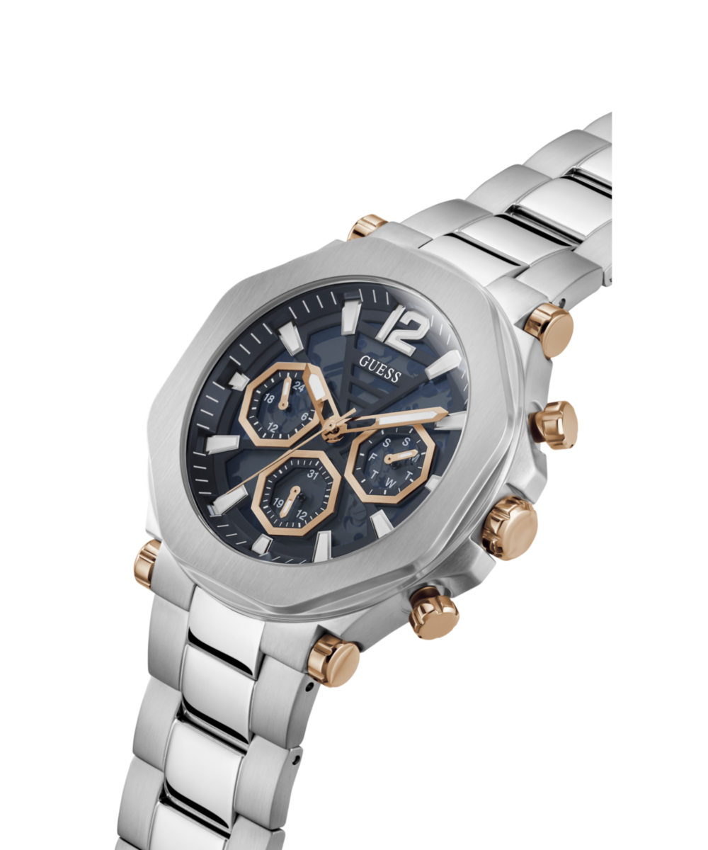 Guess Men's Multi Function Silver & Black Steel Watch