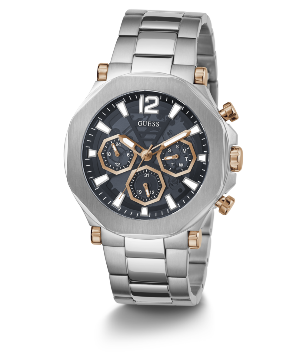 Guess Men's Multi Function Silver & Black Steel Watch