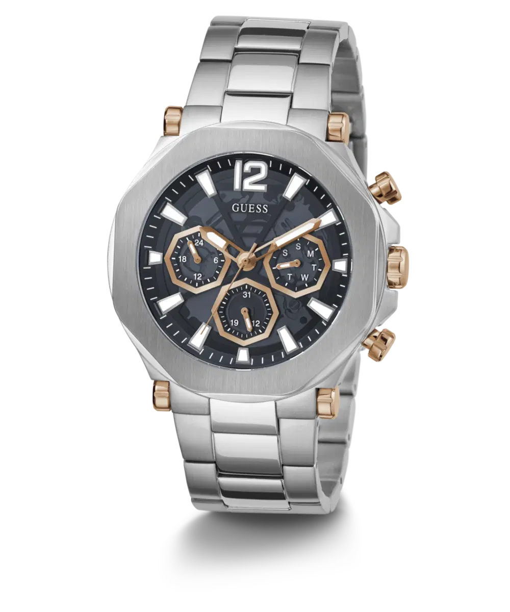 Guess Men's Multi Function Silver & Black Steel Watch