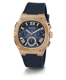 Guess Men's Multi Function Rose Gold and Blue Silicone Watch