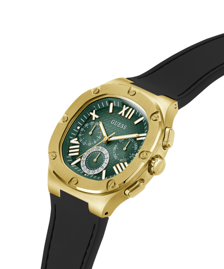 Guess Men's Gold Tone Multi Function Watch with Green Dial