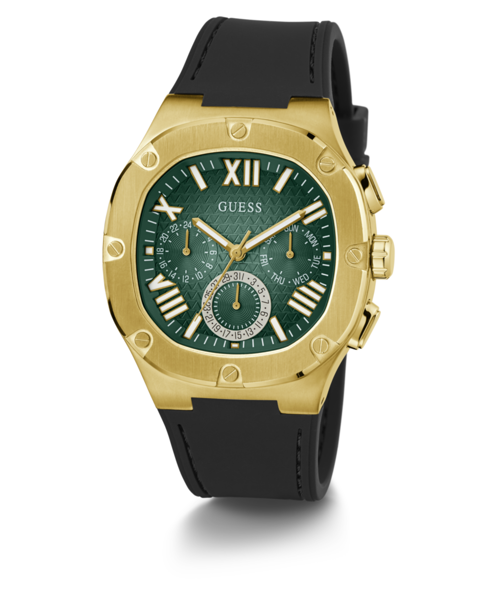 Guess Men's Gold Tone Multi Function Watch with Green Dial