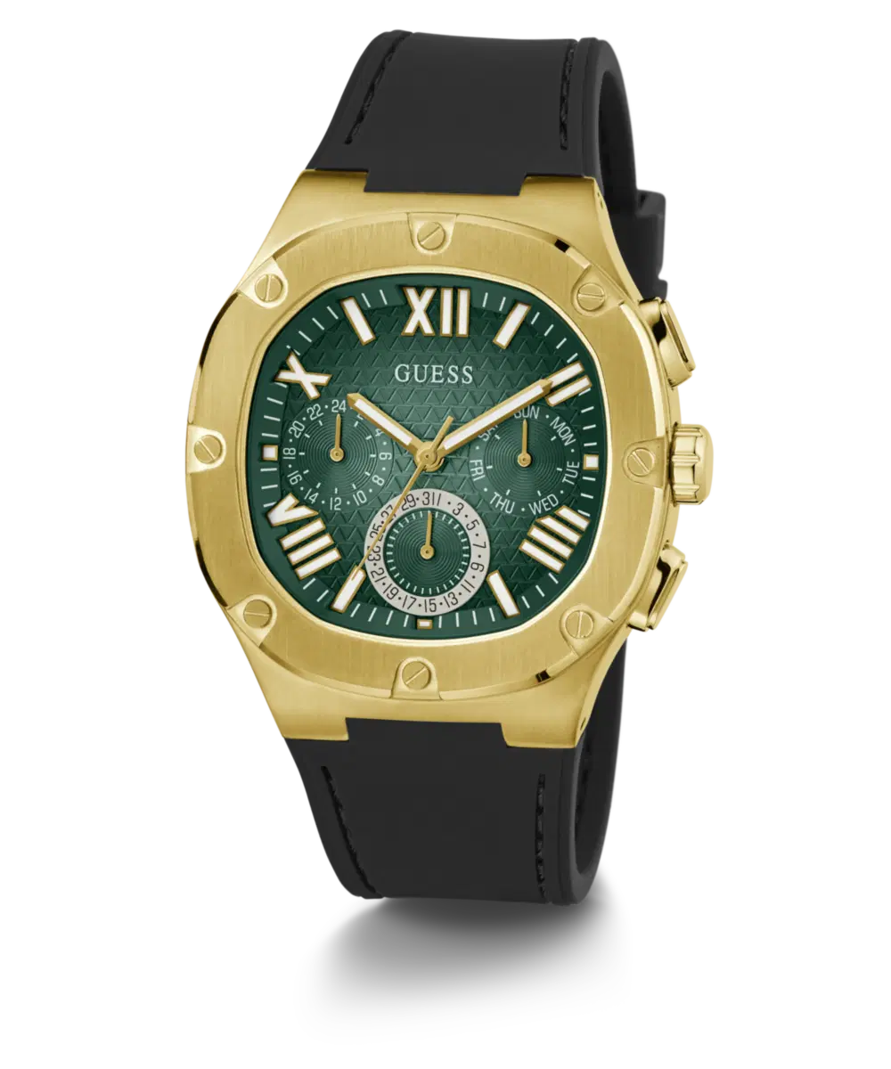 Guess Men's Gold Tone Multi Function Watch with Green Dial