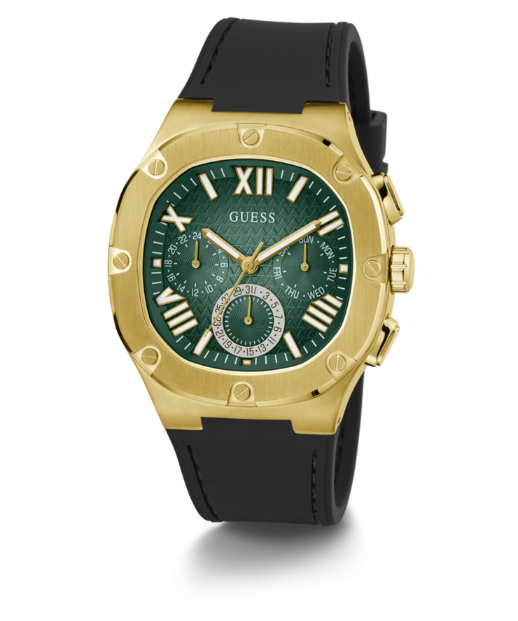 Guess Men's Gold Tone Multi Function Watch with Green Dial