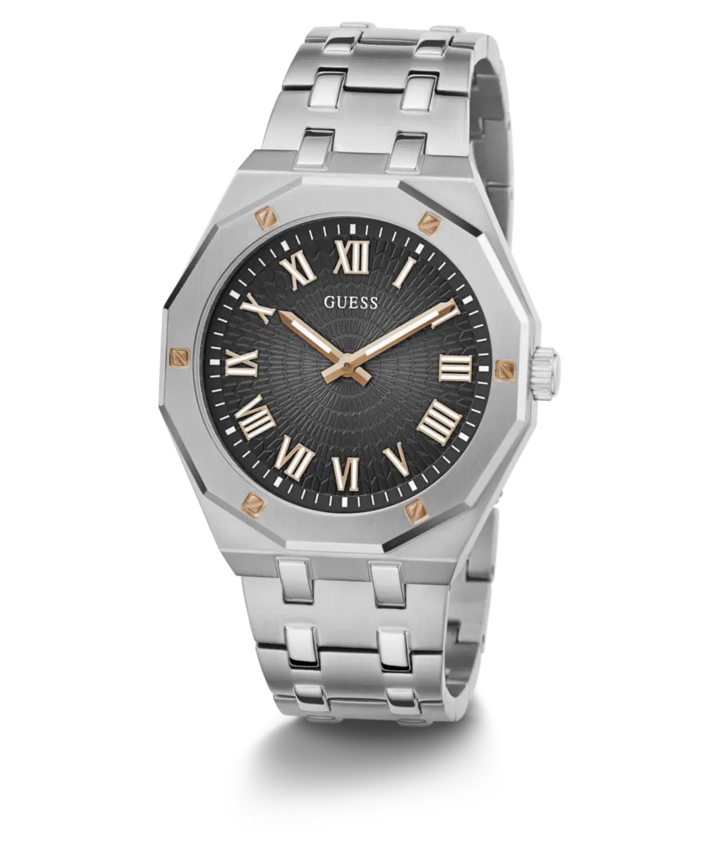Guess Men's Black & Silver Tone Analog Watch