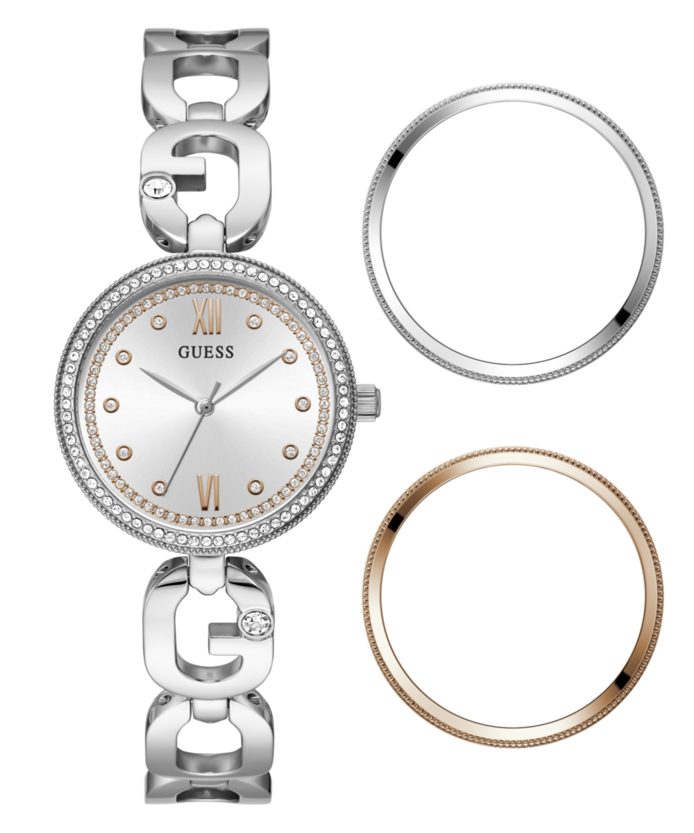 Guess Women's Silver Watch Gift Set with Bezel Rings
