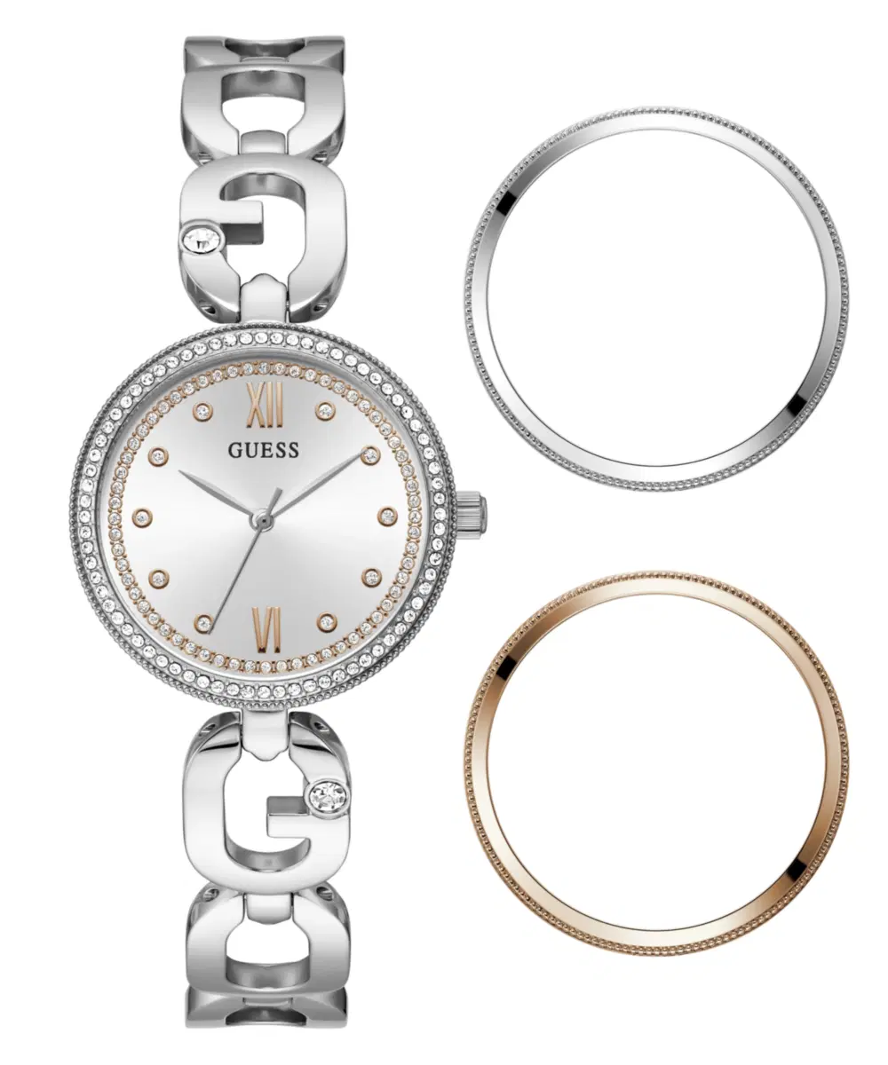 Guess Women's Silver Watch Gift Set with Bezel Rings