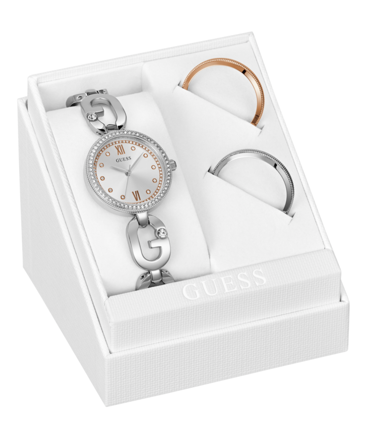 Guess Women's Silver Watch Gift Set with Bezel Rings