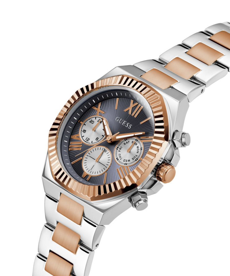 Guess Men's Multi Function Silver and Rose Gold Steel Watch