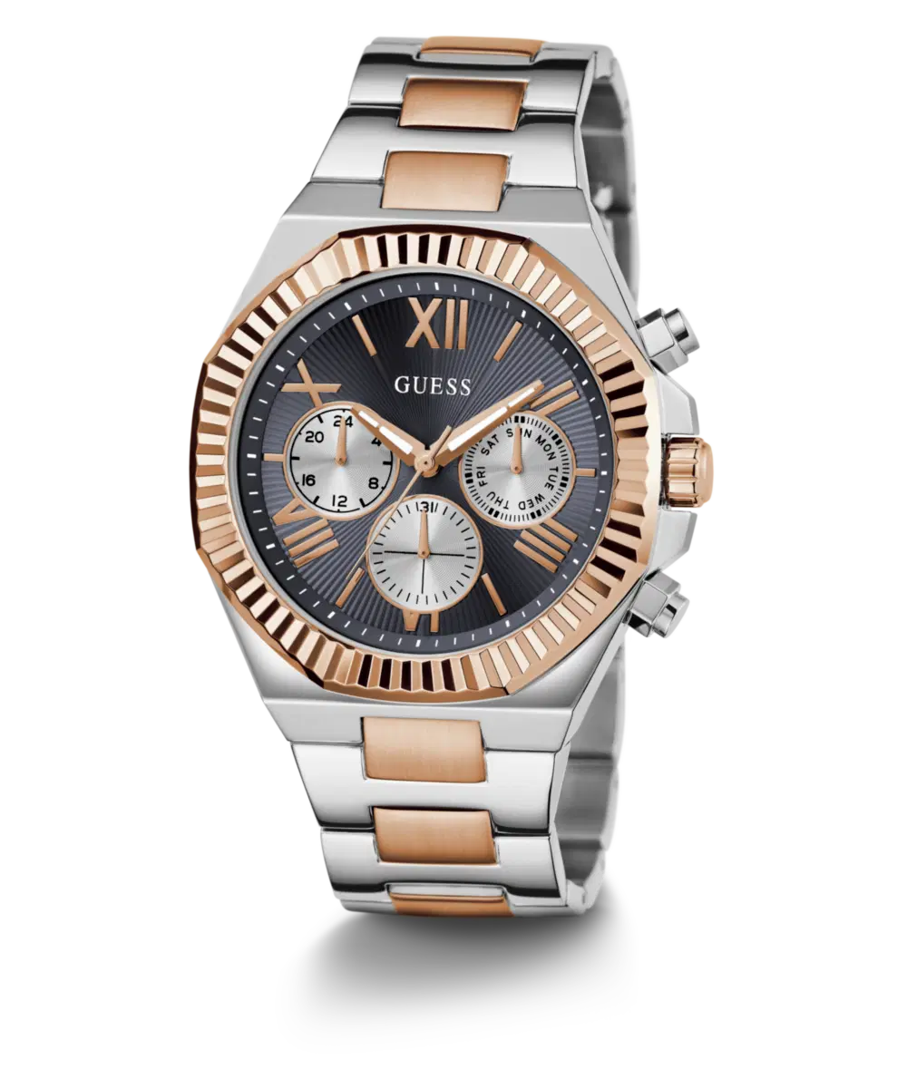Guess Men's Multi Function Silver and Rose Gold Steel Watch