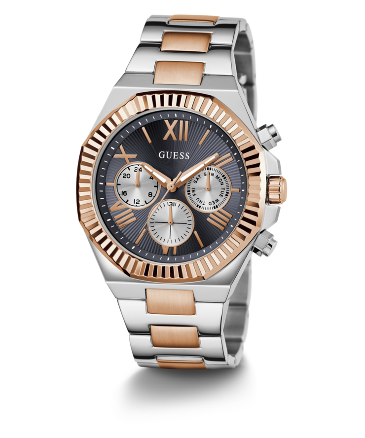 Guess Men's Multi Function Silver and Rose Gold Steel Watch