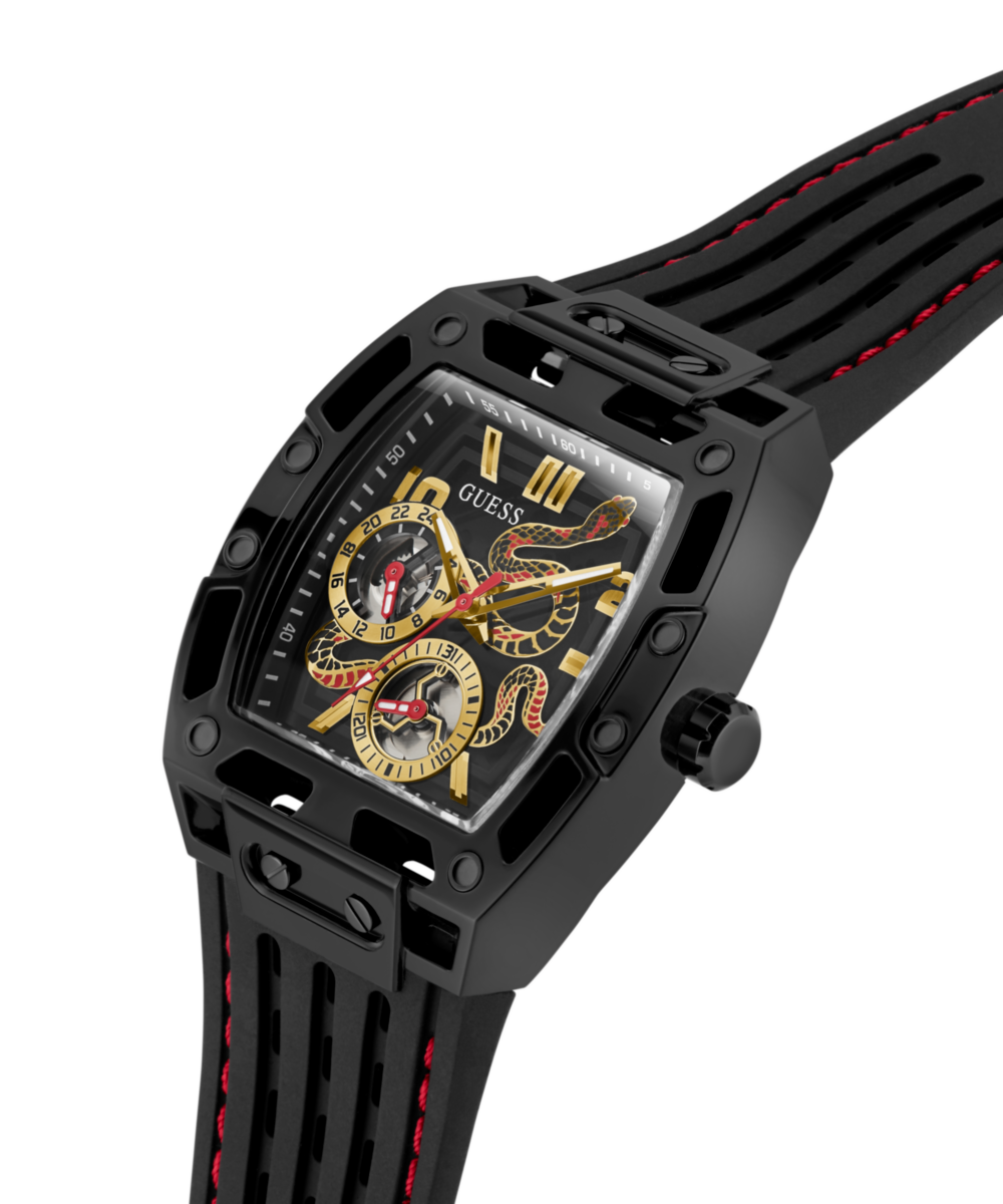 Guess Men's Automatic Black Silicone Strap Watch Snake Edition