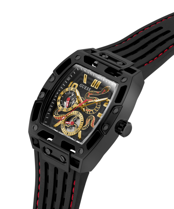 Guess Men's Automatic Black Silicone Strap Watch Snake Edition