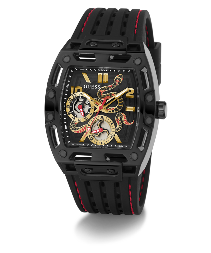 Guess Men's Automatic Black Silicone Strap Watch Snake Edition