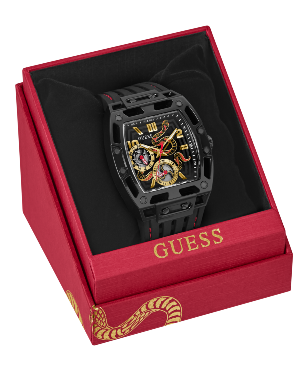 Guess Men's Automatic Black Silicone Strap Watch Snake Edition