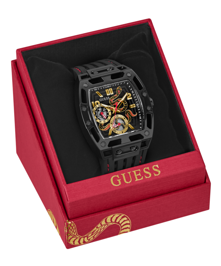 Guess Men's Automatic Black Silicone Strap Watch Snake Edition