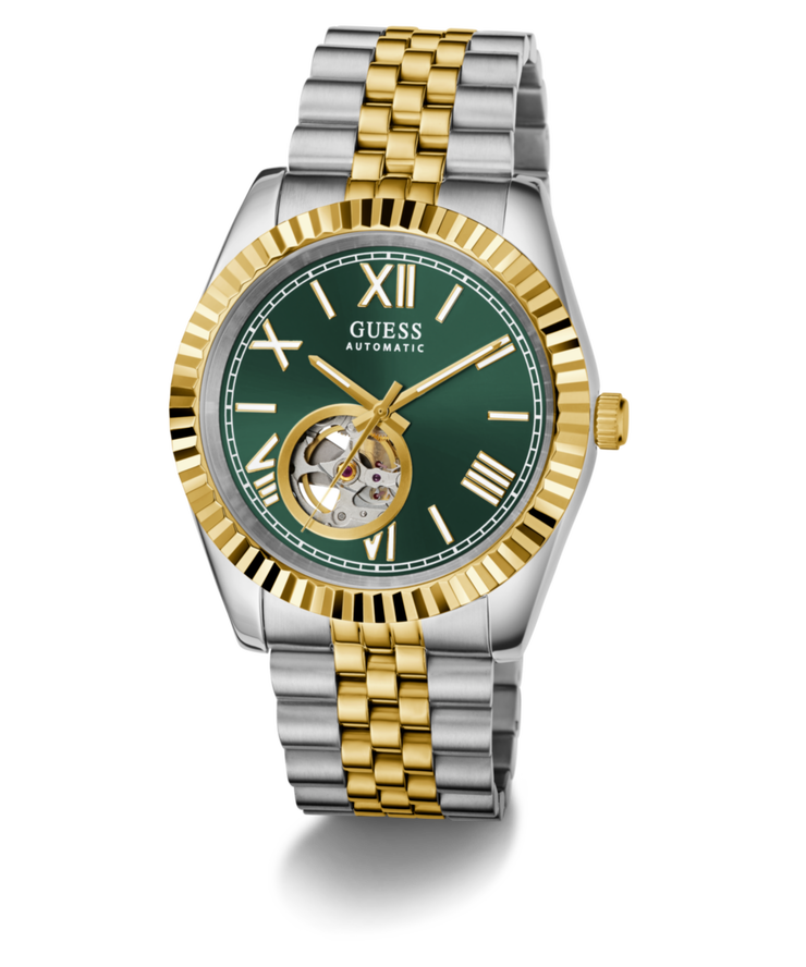 Guess Automatic Men's Green Dial Two Tone Steel Watch