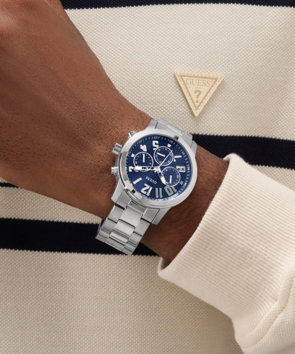 Guess Men's Blue Dial Silver Stainless Steel Multifunction Watch 