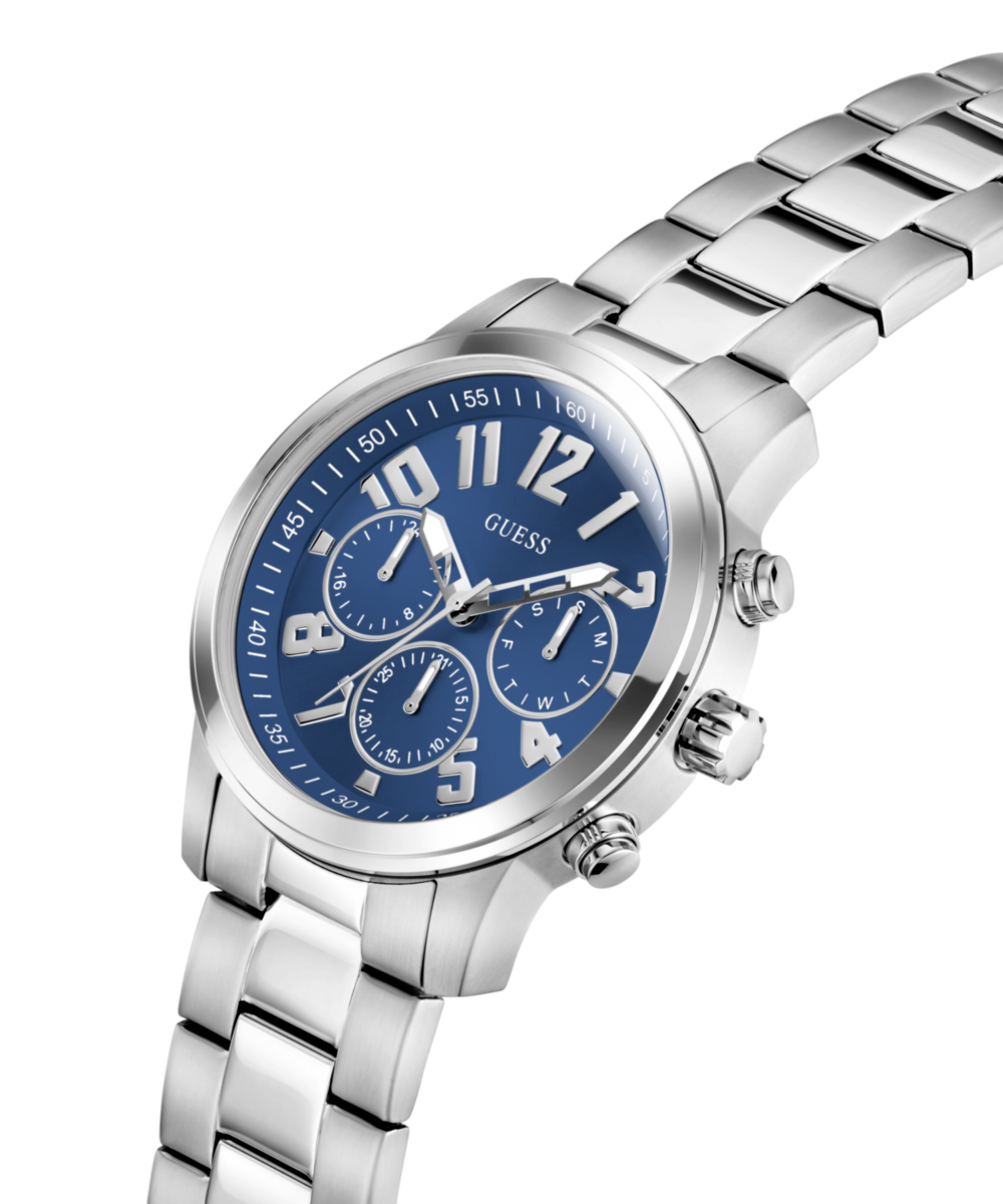 Guess Men's Blue Dial Silver Stainless Steel Multifunction Watch 