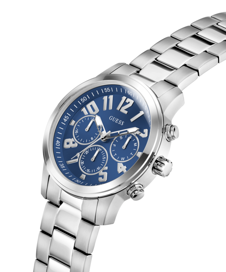 Guess Men's Blue Dial Silver Stainless Steel Multifunction Watch