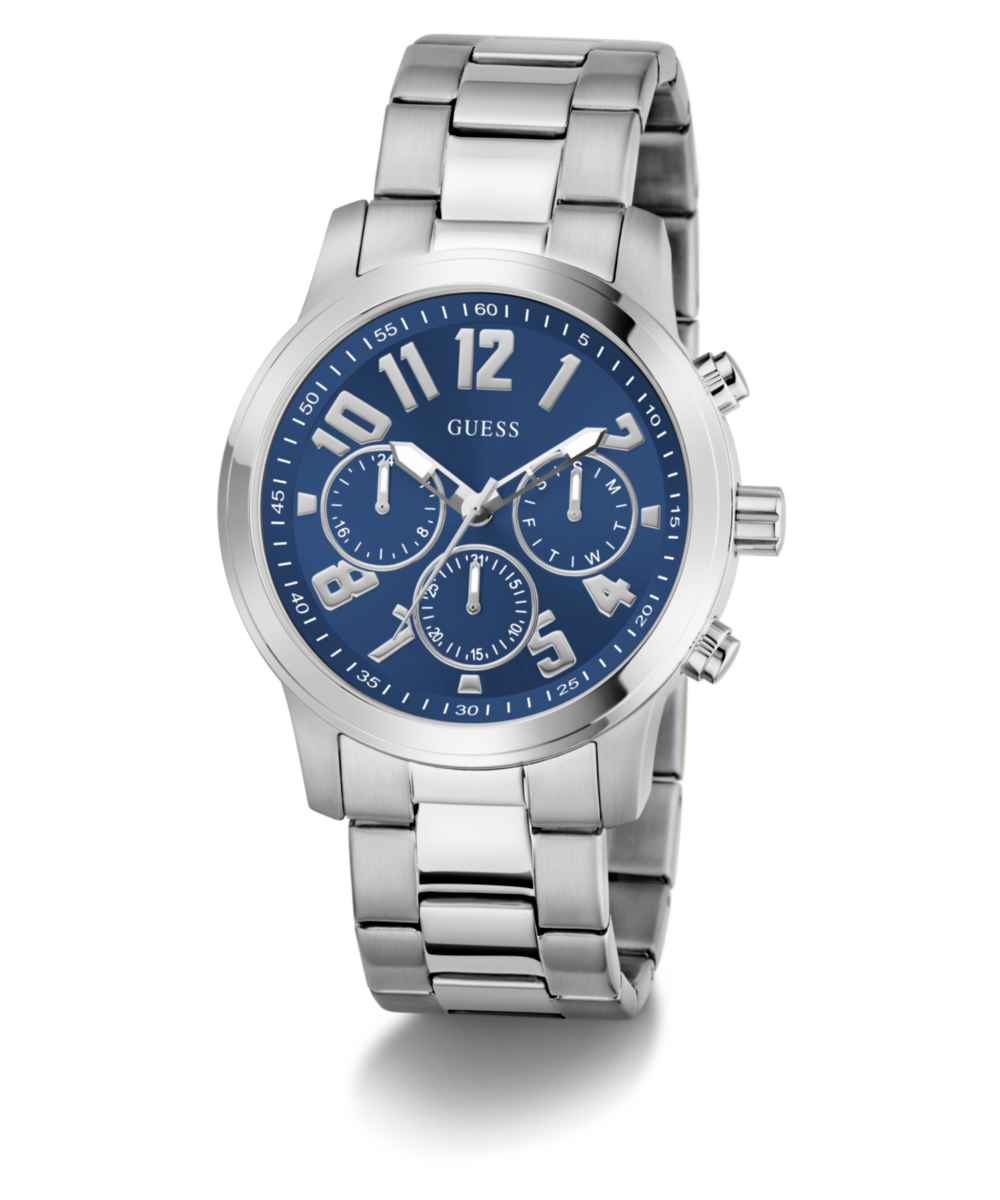 Guess Men's Blue Dial Silver Stainless Steel Multifunction Watch 