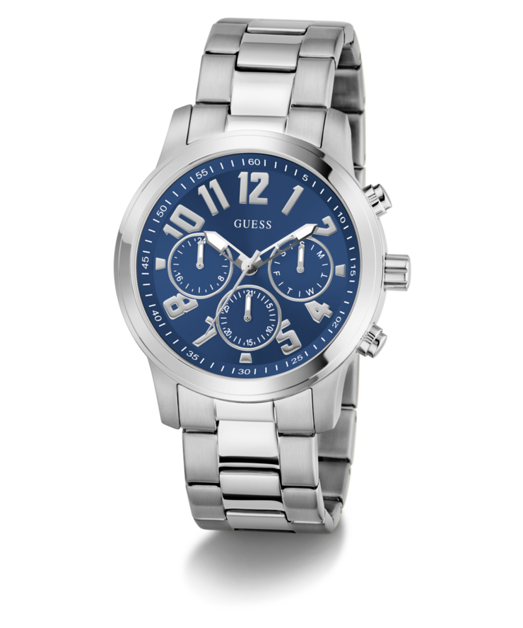 Guess Men's Blue Dial Silver Stainless Steel Multifunction Watch