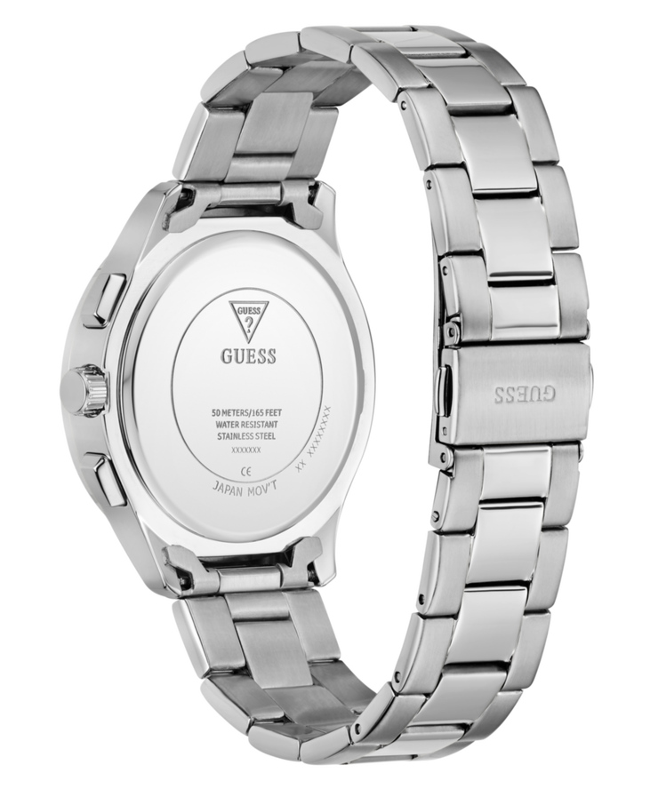 Guess Palmer Multifunction Watch for Men Silver Steel Black Dial
