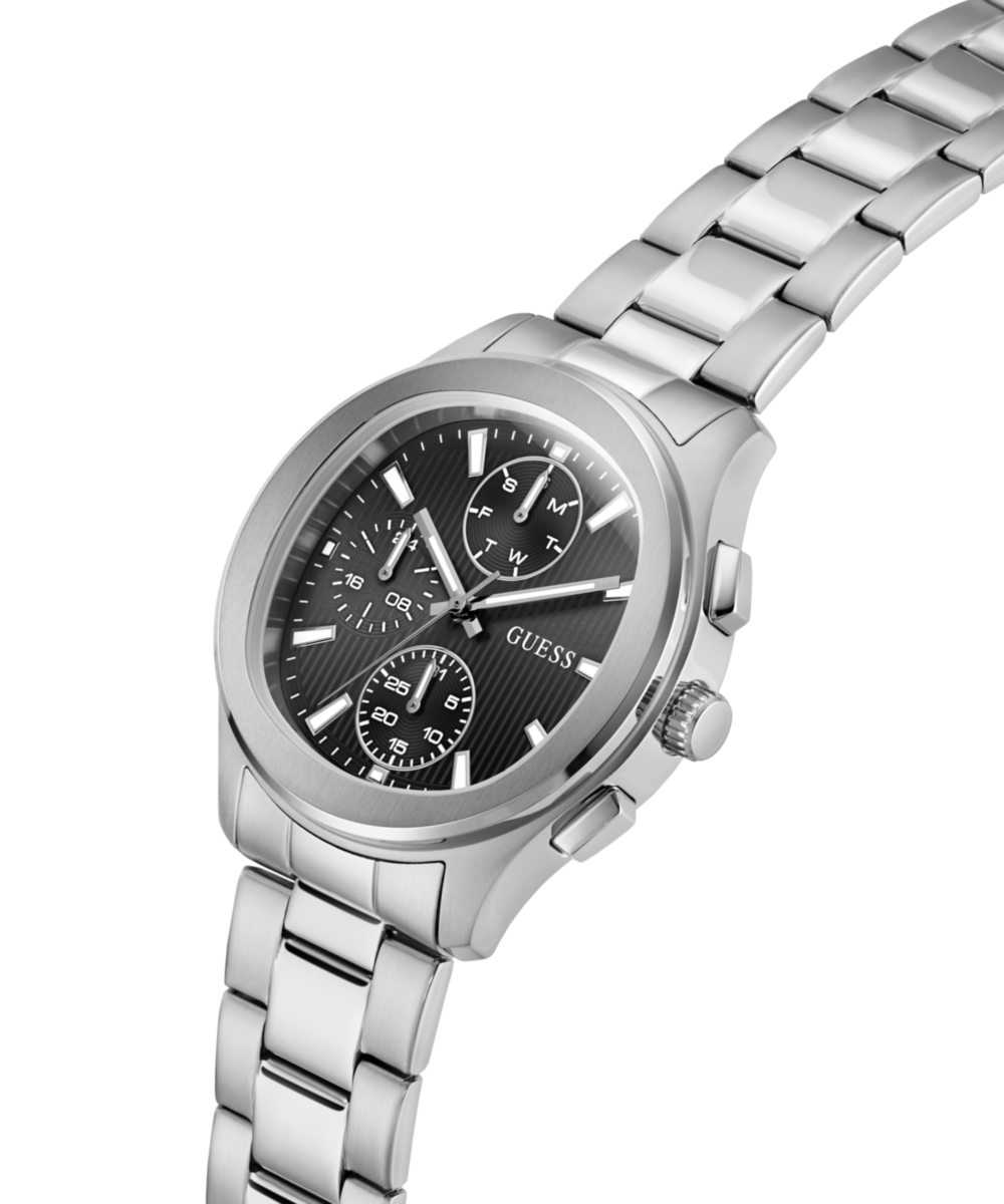 Guess Palmer Multifunction Watch for Men Silver Steel Black Dial