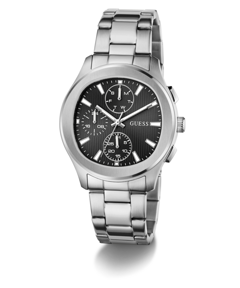 Guess Palmer Multifunction Watch for Men Silver Steel Black Dial