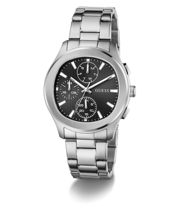 Guess Palmer Multifunction Watch for Men Silver Steel Black Dial