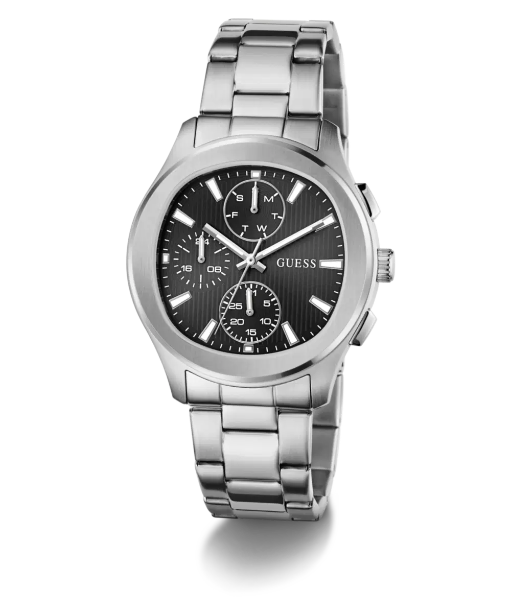 Guess Palmer Multifunction Watch for Men Silver Steel Black Dial