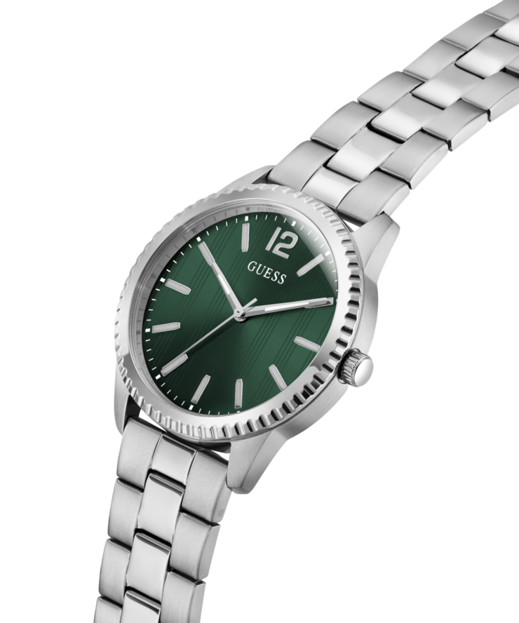Guess Men's Green Dial Silver Stainless Steel Watch