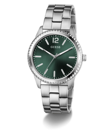 ساعة جيس رجالية بميناء أخضر وسوار من الستانلس ستيل الفضي