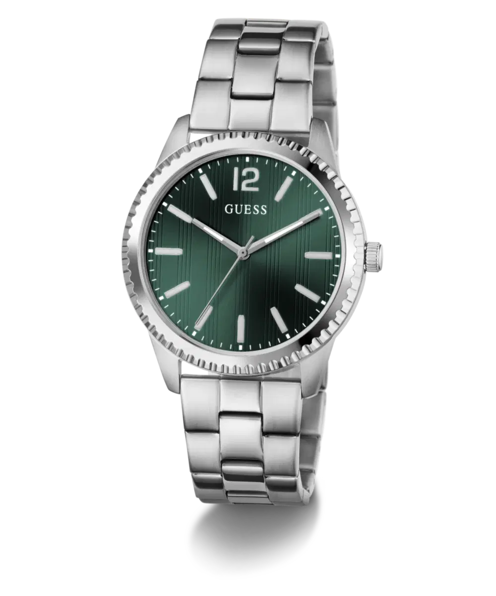 Guess Men's Green Dial Silver Stainless Steel Watch