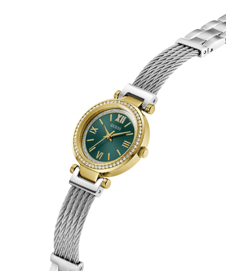 Guess Mini Soho Women's Gold & Silver Green Dial Crystal Watch
